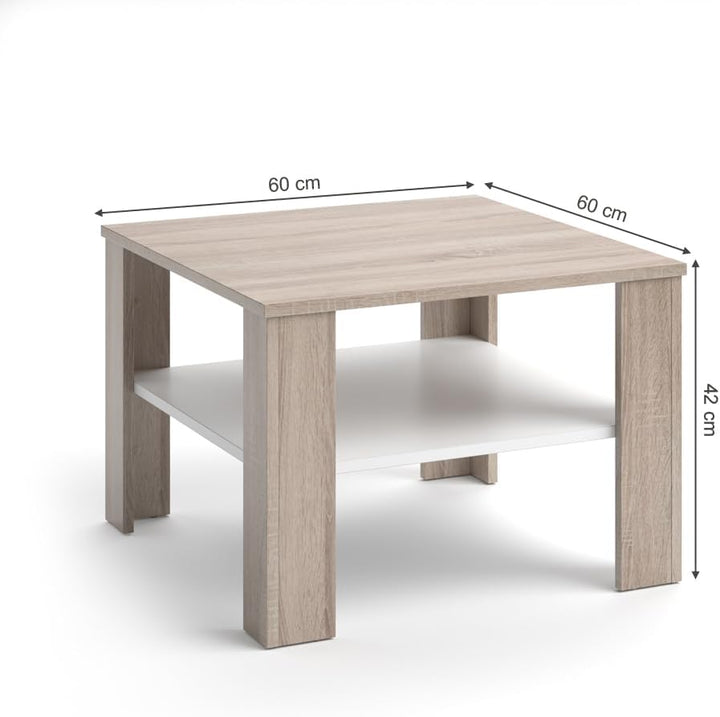 Vicco Couchtisch Homer, Sonoma/Weiss, 60 x 42 cm Sonoma 60x42x60 cm, Sonoma 60x42x60 cm