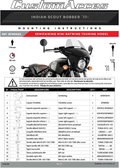 Customacces Batwing SML Langer Scheibe Transparent Puig ref.21074W für Indian Scout Bobber 18'-21' C