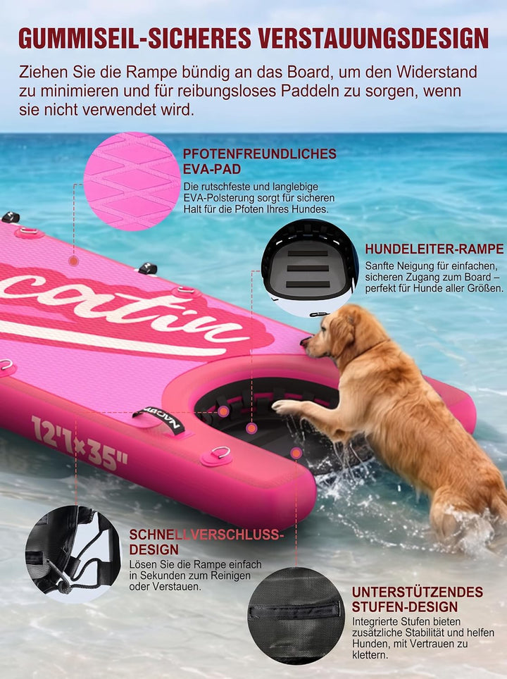 NACATIN 366cm (12ft) aufblasbares SUP Board mit Hunderampe, breites 91cm (36in) Stand Up Paddling Bo