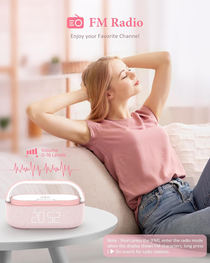 COLSUR Radiowecker Digital mit Wireless Charger, Bluetooth Lautsprecher mit USB-Ladegerät, Smart Wec