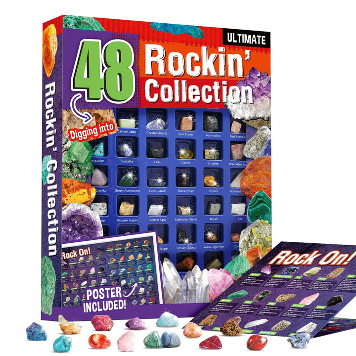Byncceh Mineralien Set 48 Stück – Mineralien und Kristallprobenbox für Kinder, Edelsteine für Kinder