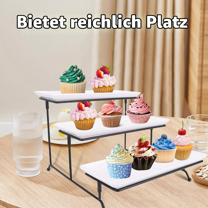 Irishom 3-stufige Servierschale, Lebensmittelständer mit Weissen Porzellanschalen Abgestufte Servier