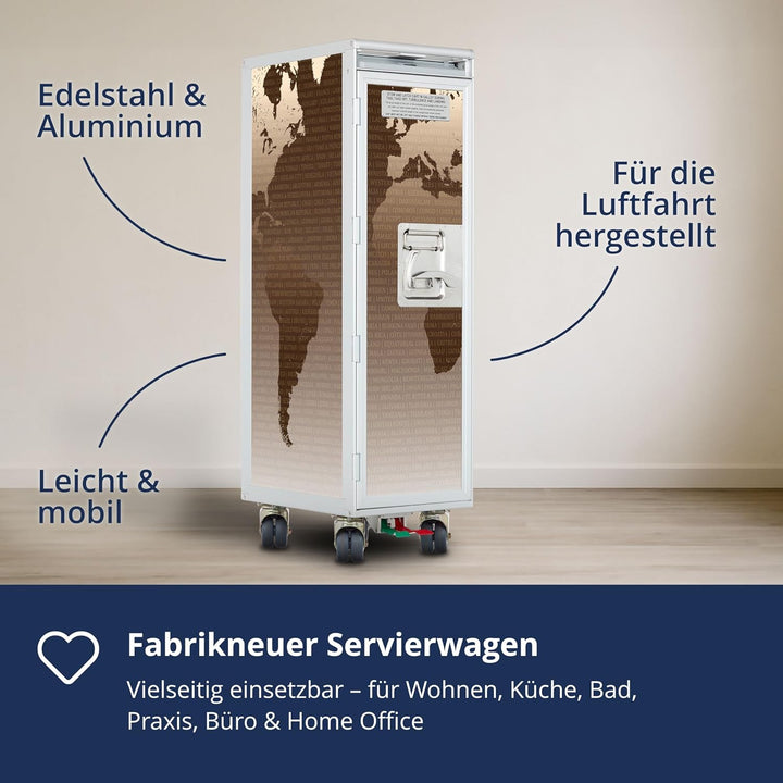 Airline Trolley Weltkarte, Küchenwagen mit Rollen, Büroschrank Metall, Industrial Möbel, Norm: Atlas