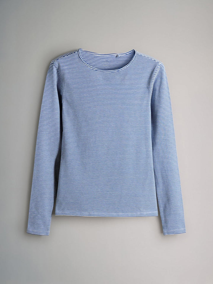 THE SET Damen t Langarmshirts mit Rundhalsausschnitt, 5er-Pack XS Navy/Light Blue Stripe/Red/Stone B