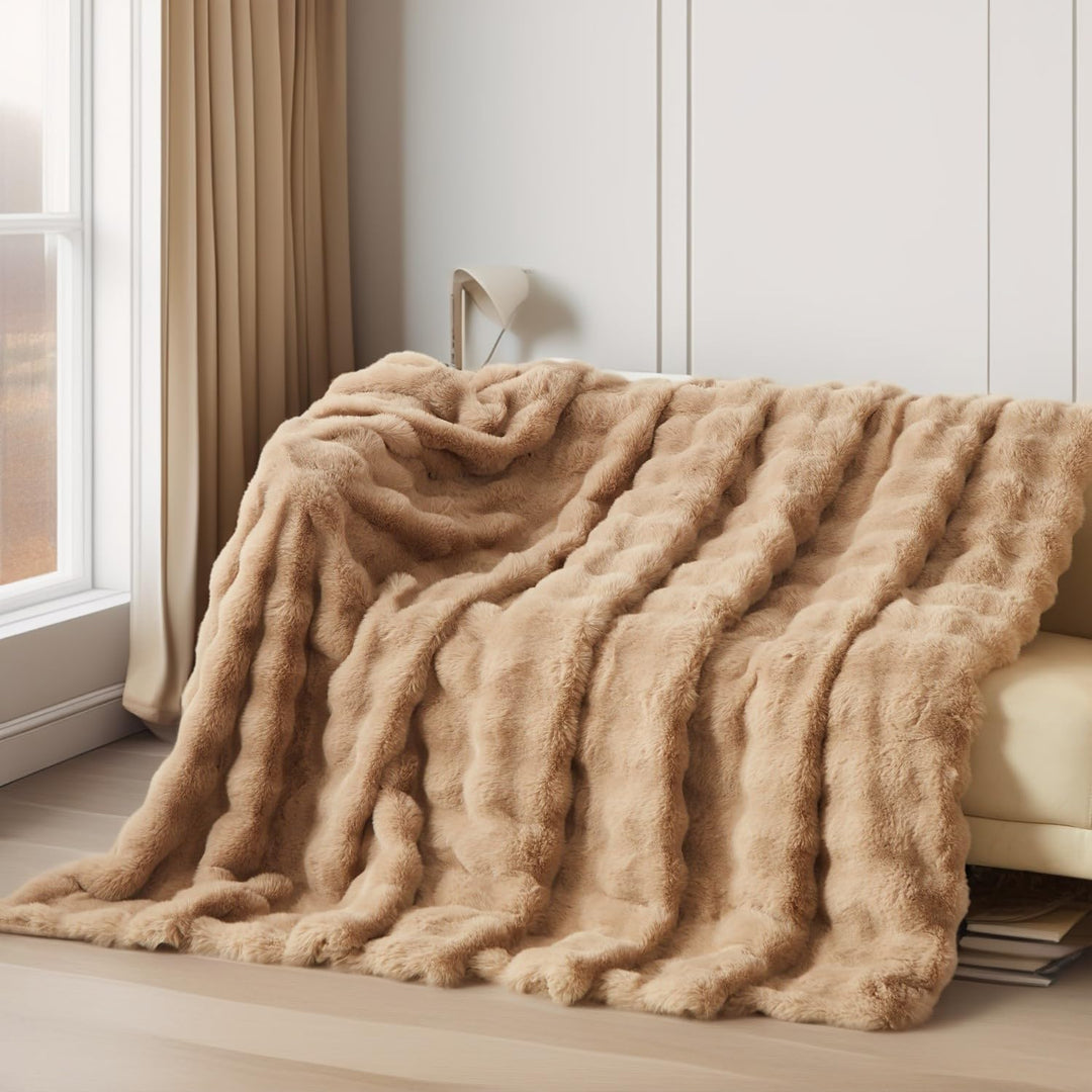 Kuscheldecke Beige Braun Khaki 220×240cm Flauschig Warm Weich Dick Sofadecke Couchdecke Wohnzimmer D
