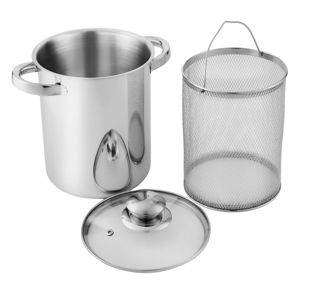 Michelino Edelstahl Spargeltopf 4 Liter Ø 16cm, Höhe 20 cm Spargel-Topf mit herausnehmbarem Korbeins