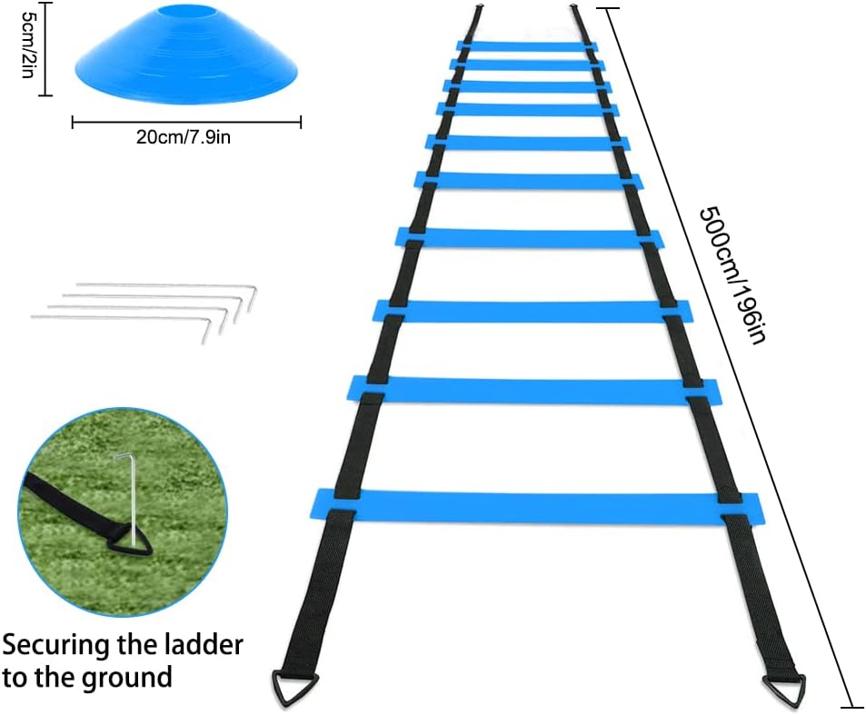 Fussball Trainingsset, Fussball Trainingszubehör Set, Agility Speed Ladder, 5m Koordinationsleiter,
