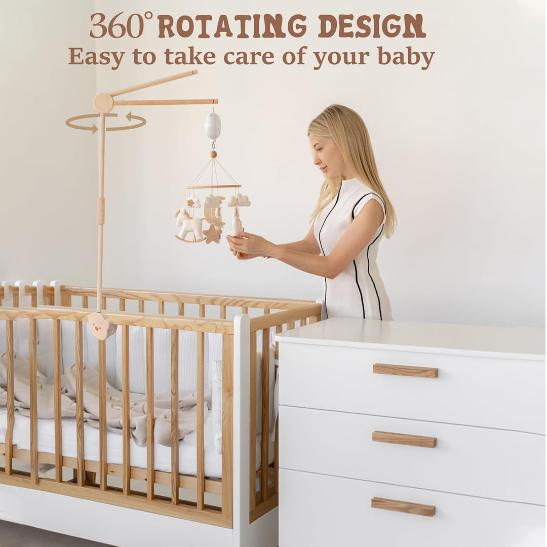 Mobile Halterung Holz für Babybett, Mobile Ständer Niedlicher Bärenform Design, 360°Drehbar Baby Mob