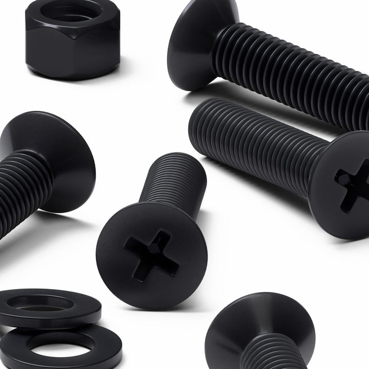 50 x Schwarze Nylon Senkschrauben, Maschinenschrauben, M5 x 20mm, Kunststoffschrauben, Muttern & Unt