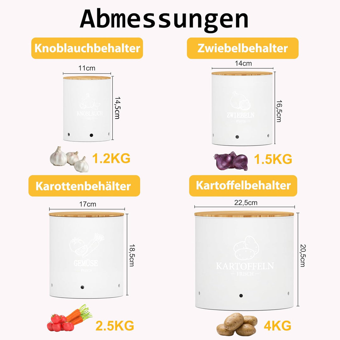 Kartoffel Aufbewahrungsbox 4er Set | Stapelbare mit Frischebelüftung, Kunststoff Kartoffelbox, Platz