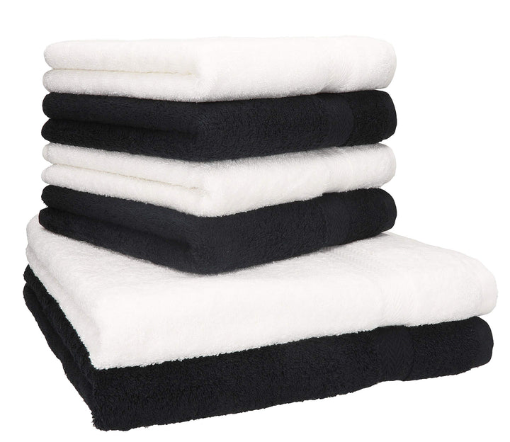 Betz 6-TLG. Handtuch-Set Premium 100% Baumwolle 2 Duschtücher 4 Handtücher Farbe weiss und schwarz