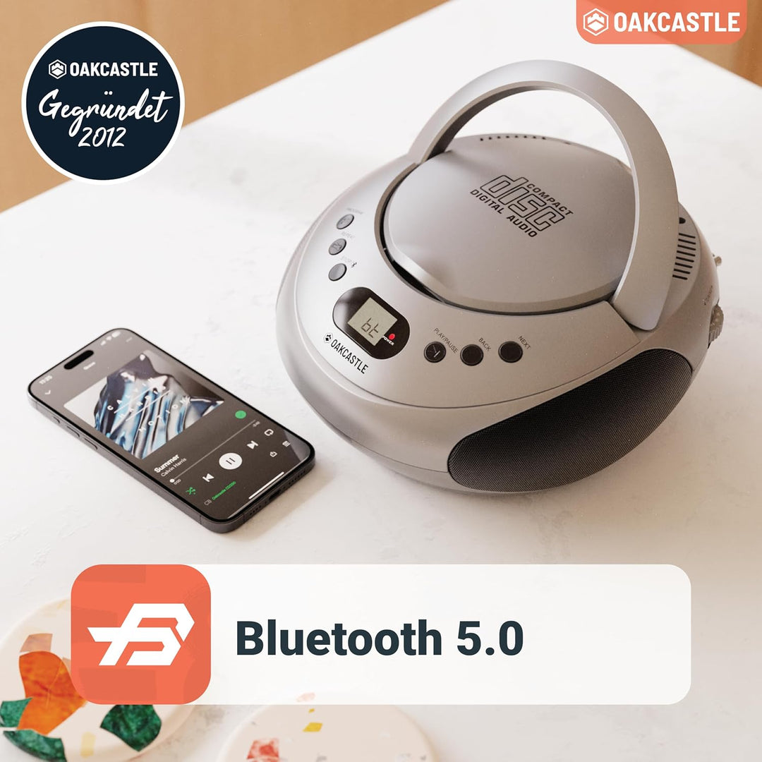 OAKCASTLE CD250 Tragbar Bluetooth Boombox | Einfache Kontrollen CD Player fur Kinder | Tragbare CD S