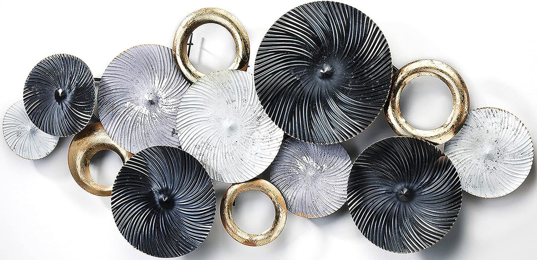 Kobolo Wandbild Wanddeko Metallbild 3D-Bild - SWIRL -weiss grau gold- ca 120x54 cm