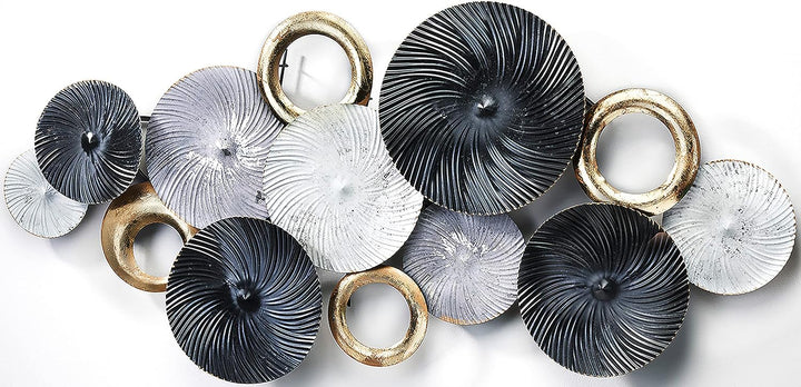 Kobolo Wandbild Wanddeko Metallbild 3D-Bild - SWIRL -weiss grau gold- ca 120x54 cm