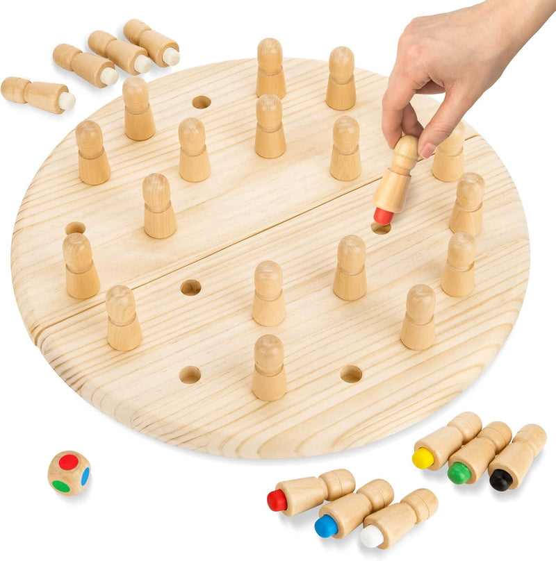 Toyfel Memory Schach ø40 cm Magnus Klappbares Gedächtnisspiel aus Holz & Stoffbeutel – Montessori De