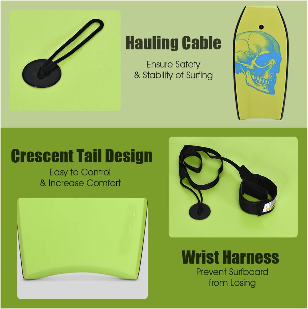 HOMASIS Surfbrett L, Bodyboard aus XPE und HDPE mit Handschlaufe, Halbmond Surfbrett, geeignet ab 14