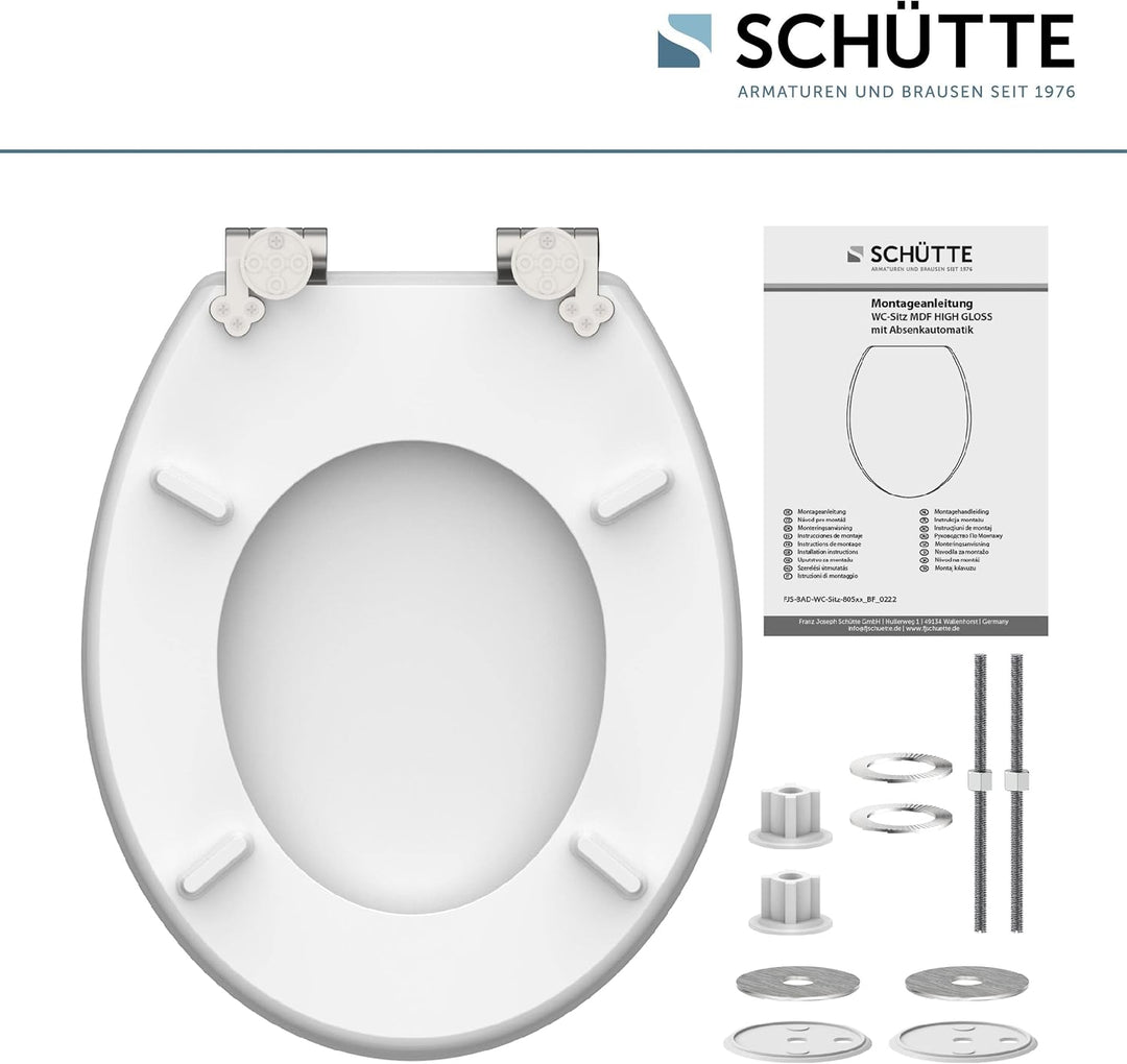 SCHÜTTE WC-Sitz Holzkern HG ASIA, Hochglanz Toilettensitz mit Absenkautomatik, passend für alle hand