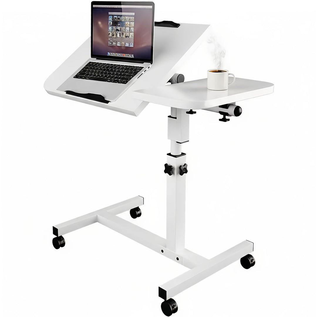 Mobiler Betttisch auf Rollen, Beistelltisch Höhenverstellbar 60-90CM und Neigungsverstellbar, Pflege