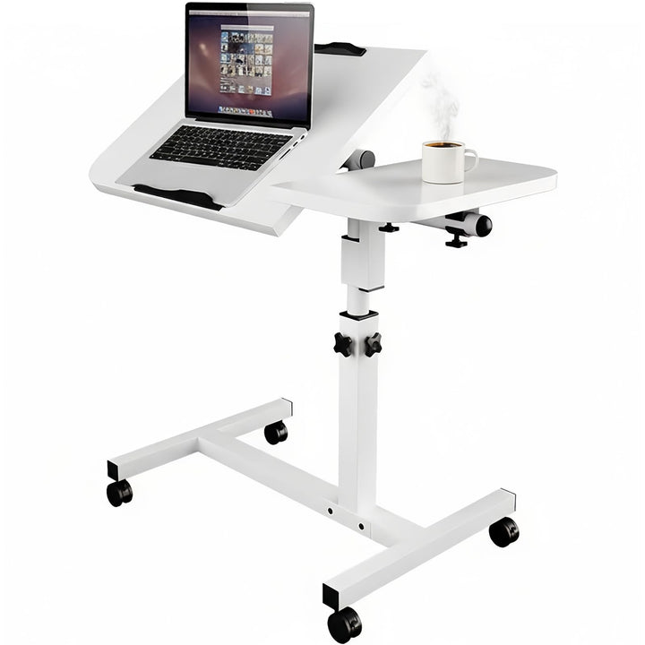 Mobiler Betttisch auf Rollen, Beistelltisch Höhenverstellbar 60-90CM und Neigungsverstellbar, Pflege