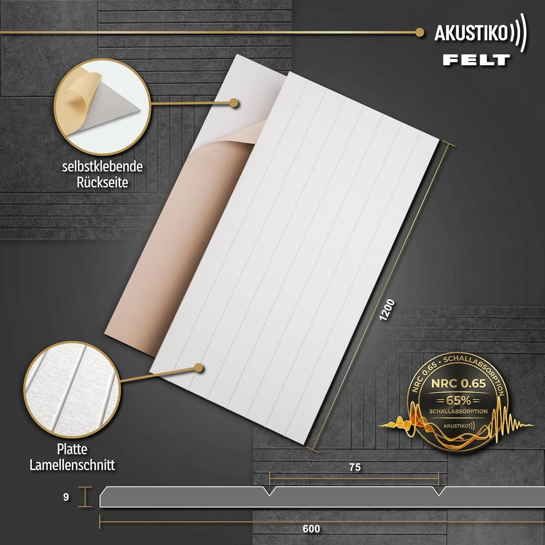 AKUSTIKO Schallschutzplatten selbstklebend 4er Set 120x60cm - Akustikpaneele aus Filz Schalldämmung