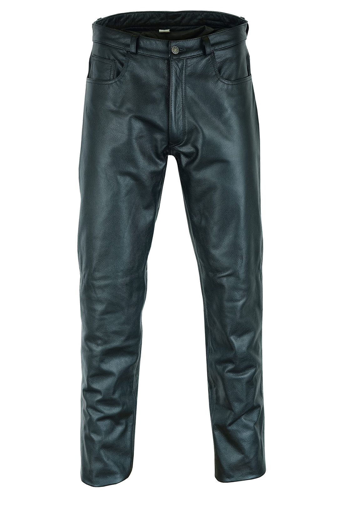Lederjeans Herren Rindsleder Top-Grain Echtleder - Lässige Motorrad Biker Hosen Schwarz, S