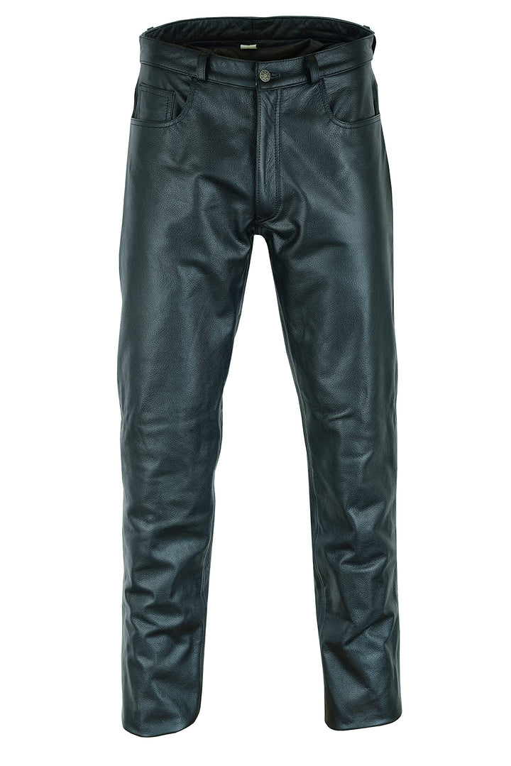 Lederjeans Herren Rindsleder Top-Grain Echtleder - Lässige Motorrad Biker Hosen Schwarz, S