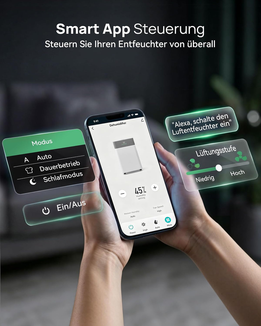 JUMMICO Luftentfeuchter 20L/Tag Smart WLAN Timer | 4,3L Tank, Auto-Abtauung, 2 Lüftungsstufen, Feuch