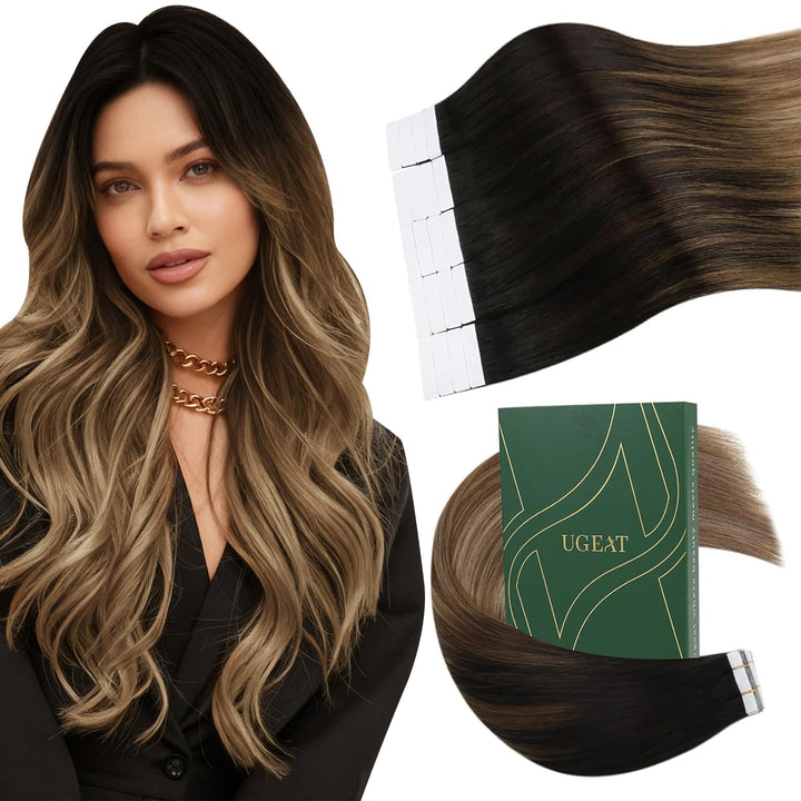 Ugeat 35cm Tape Extensions Echthaar Unsichtbar Hair Extensions Tape Echthaar 2.5g/Stücke*20Stücke Re