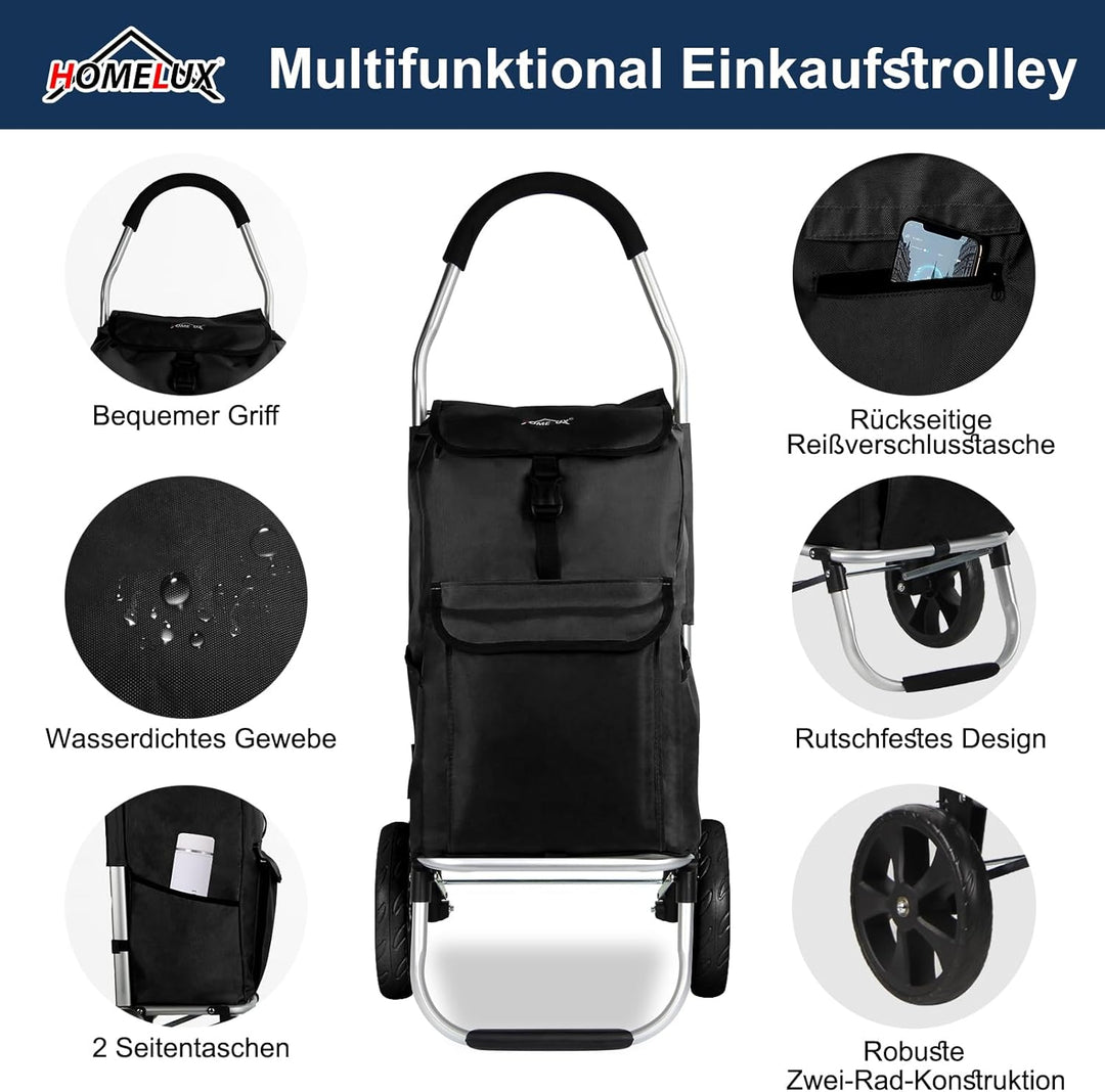 Einkaufstrolley, HOMELUX klappbar, Stabiler Einkaufswagen, grosse Kapazität 41 L, multifunktional, H