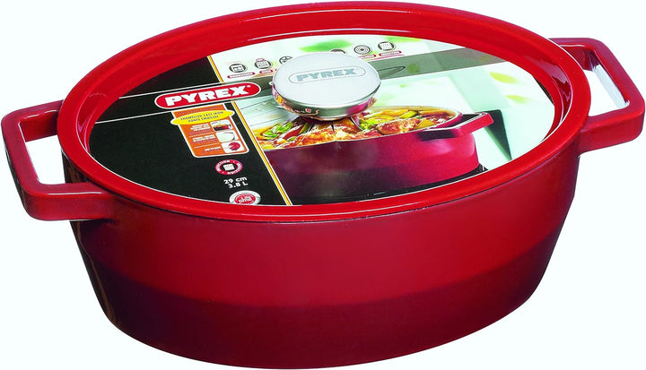 Pyrex Bratentopf, Gusseisen, rot