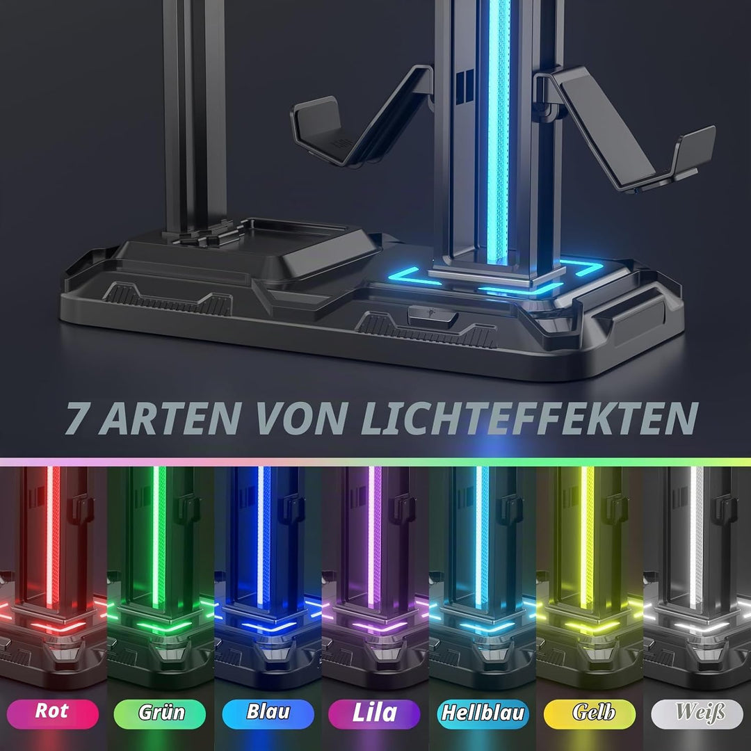 KDD Multi Gaming Headset Halterung mit 9 Lichtmodi - Drehbarer Controller Halter - Universal Kopfhör