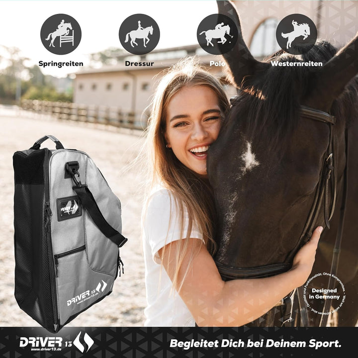 Driver13 Reitstiefelrucksack Reitstiefeltasche Stiefeletten Taschen Deluxe mit Helmfach für Reitstie