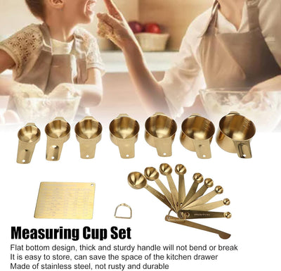 18PCS Messbecher Set, Messbecher Edelstahl Gold Kaffeelöffel Cup Set Backwaage Löffel Spülmaschinenf