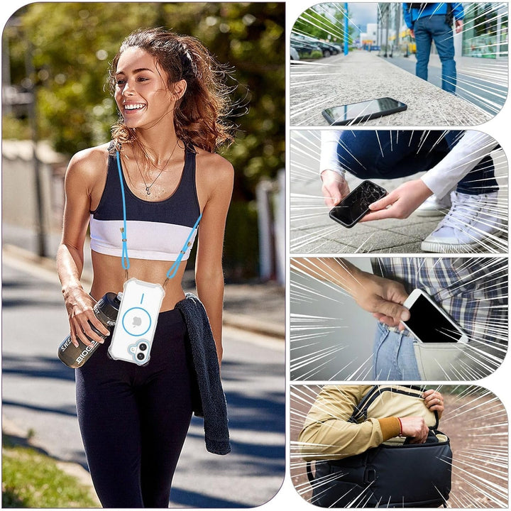 Handyband Abnehmbar für iPhone 17 Hülle mit Band, Langes Band zum Umhängen & Kurzkordel für Handgele