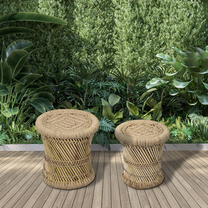 Marrakesch Boho Deko Hocker Beistelltisch aus Bambus Benita ø 30 cm | Fusshocker Blumenhocker Ideal