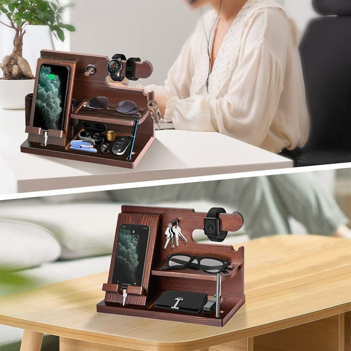 Geschenke für Männer Weihnachten Holz Telefon Dockingstation Uhren Geldbörsen Nachttisch Organizer W
