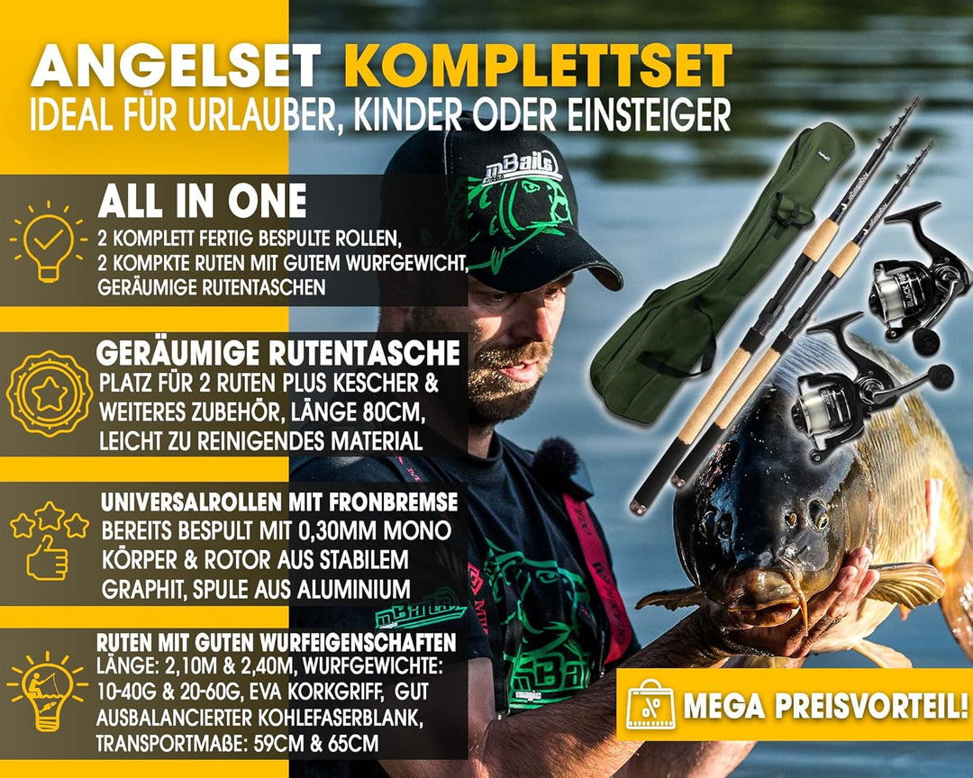 Angel-Berger Angelset Komplettset 2 Teleskopruten Rollen Rutentasche