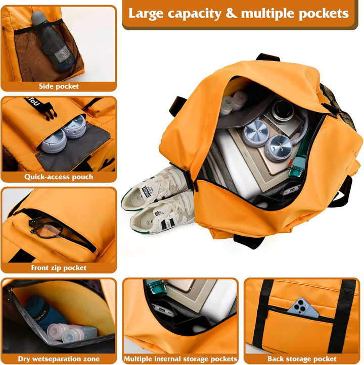 35L Sporttasche Damen Herren, Reisetasche mit Schuhfach und Nassfach, Wasserdichte Weekender Bag, Gy