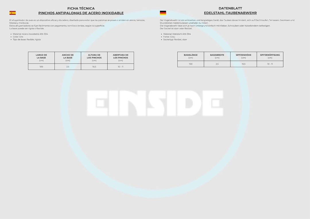 Einside Taubenspikes 80 Spitzen Edelstahl AISI 304 25m
