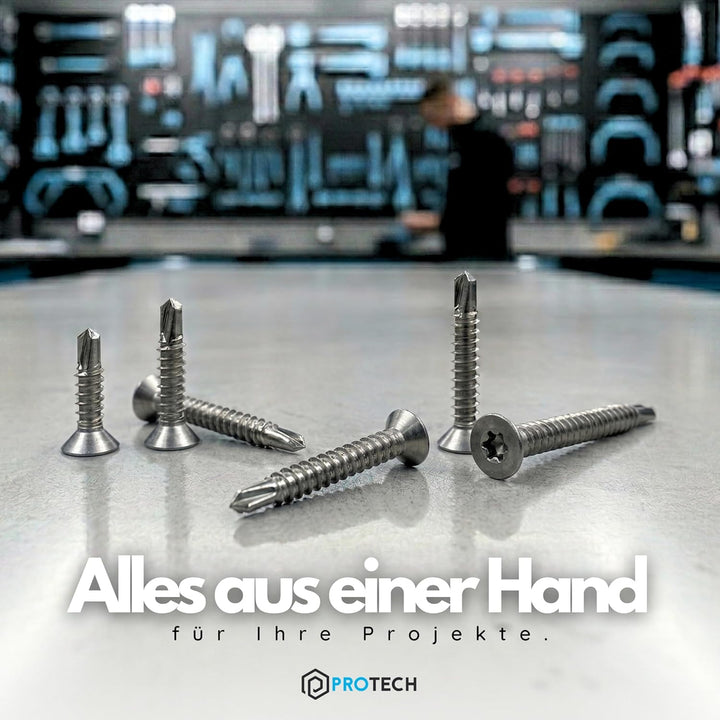 PROTECH 200 Stück Bohrschrauben Form O TORX 4,8x25 DIN 7504 Edelstahl A2 V2A Rostfrei Senkkopf-Schra