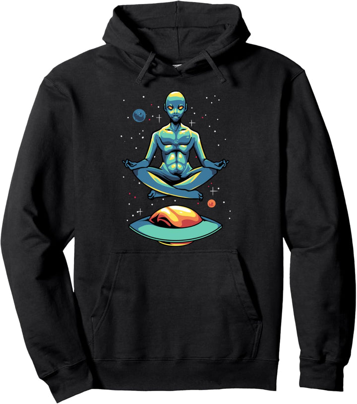 Yoga Alien meditiert in der Galaxie Pullover Hoodie