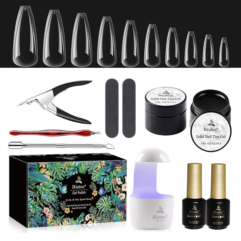 Biutee Nagel Tips Set mit Kleber 500 Stück Nagel Tips für Gelnägel, Glue Gel Press on Nails, Mini UV