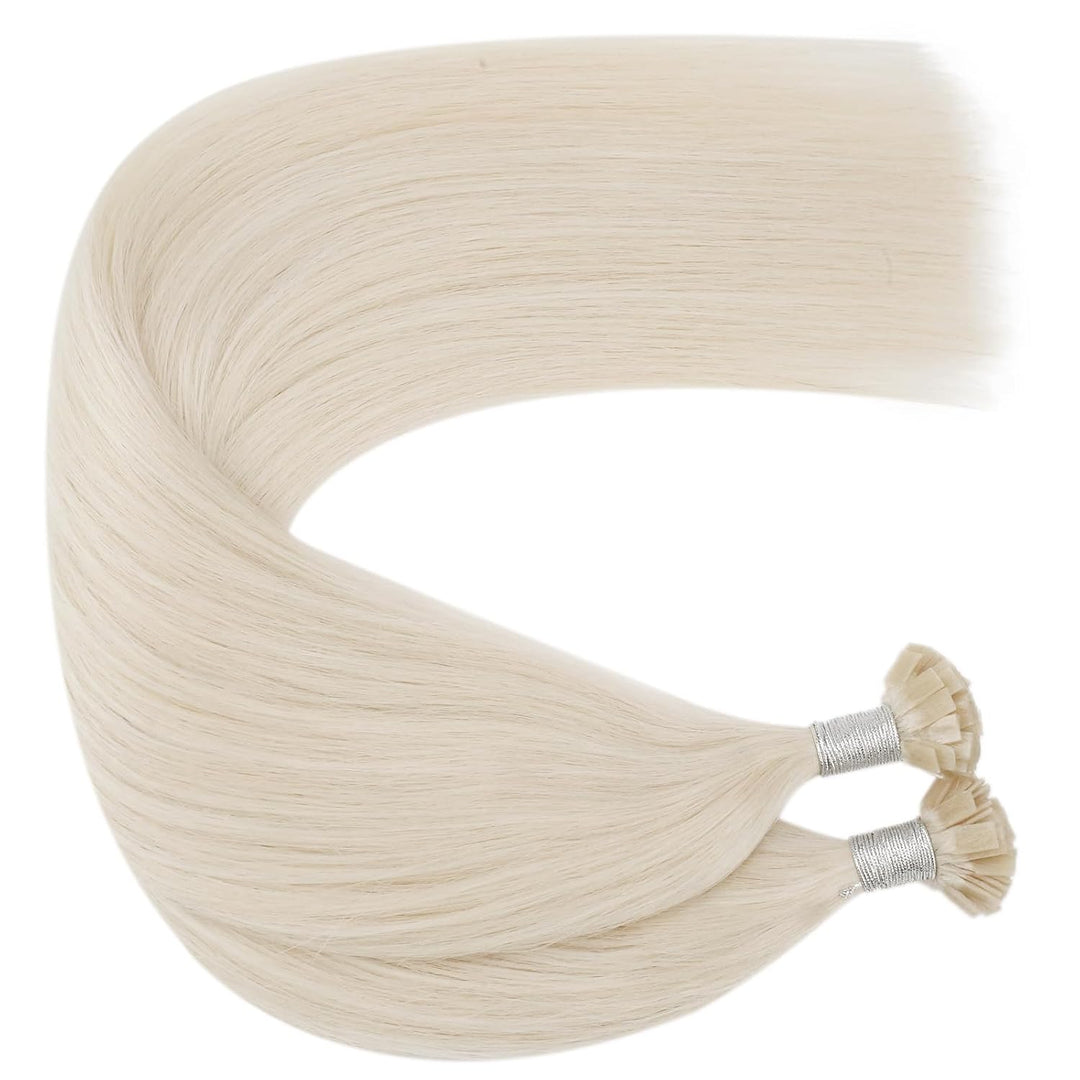 Ugeat Bonding Extensions Echthaar Blond für Kurz 35 cm Flat Tip Extensions Echthaar Bondings Platinb