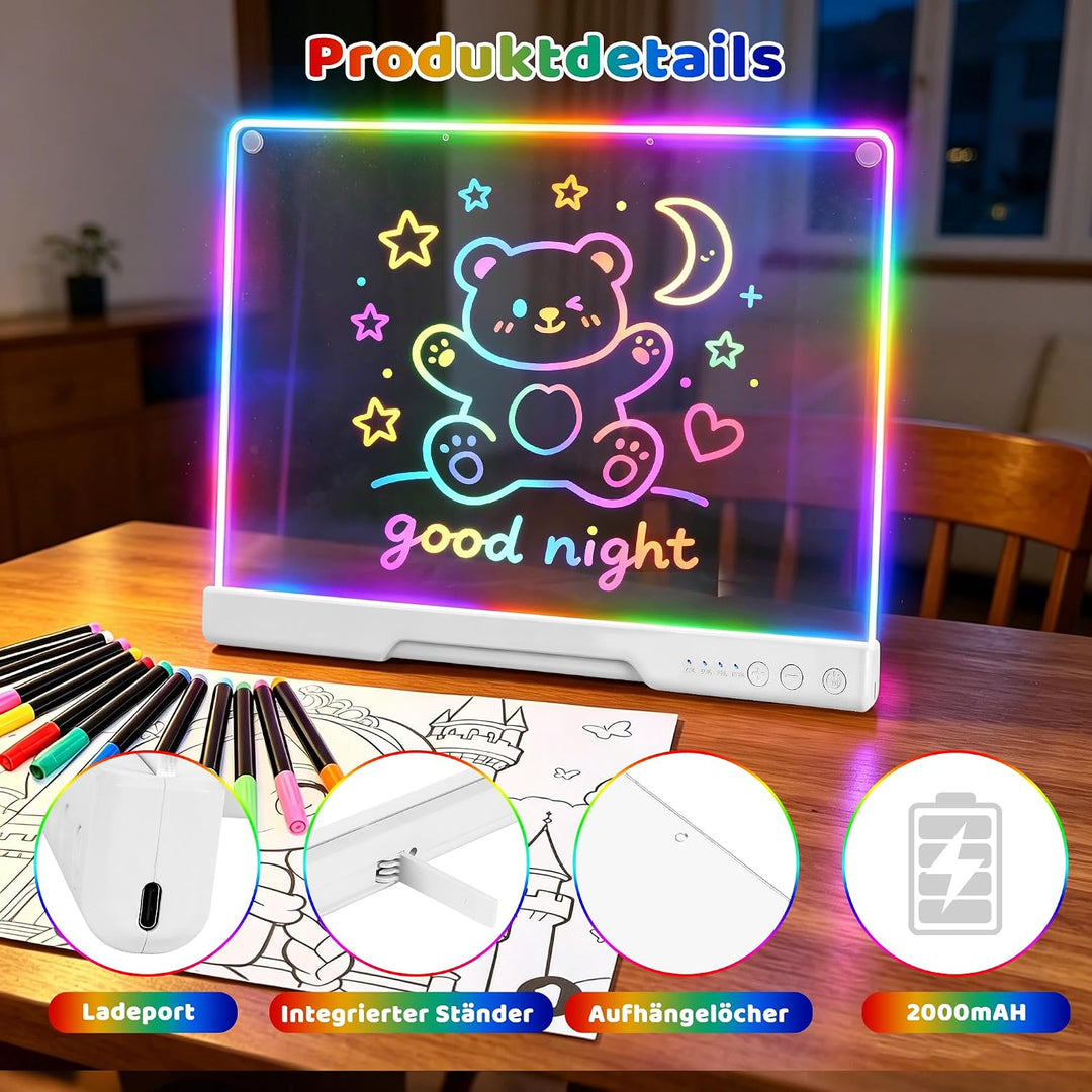 19 Zoll LED Zeichenbrett Kinder, Wiederaufladbare LED Maltafel 40x30cm, Geschenk Jungen Mädchen 3 4