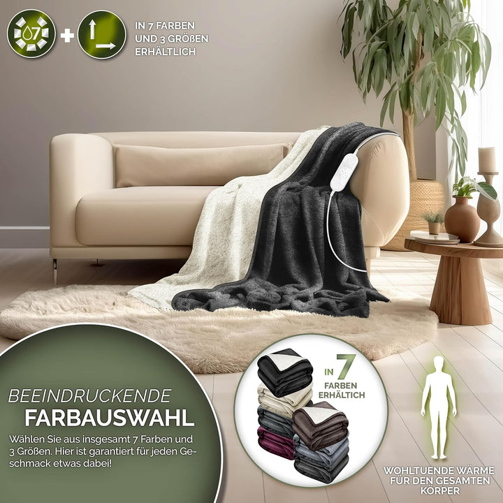 sinnlein® Heizdecke mit Abschaltautomatik 180 x 130 cm | Elektrische Wärmedecke mit 9 Temperaturstuf