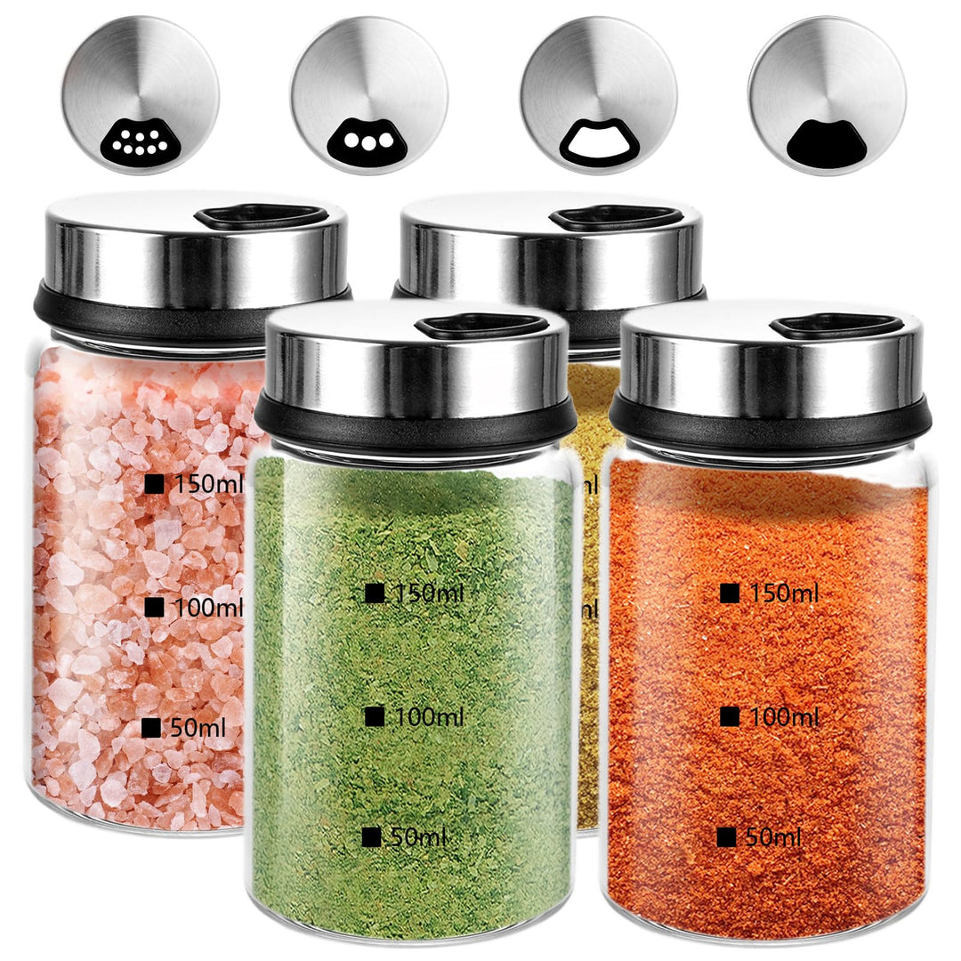 GBACHOOSE 4 Stück Gewürzgläser mit Drehdeckel, Salzstreuer 150ml, Salz und Pfefferstreuer, Gewürzdos