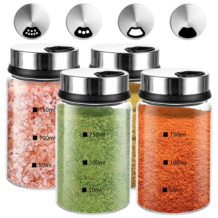 GBACHOOSE 4 Stück Gewürzgläser mit Drehdeckel, Salzstreuer 150ml, Salz und Pfefferstreuer, Gewürzdos