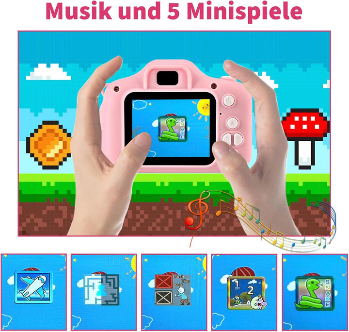 Faburo Kinder Kamera, 1080P Kamera Kinder mit SD-Karte, 2.0 Display Kinderkamera ab 3 4 5 6 7 8 9 10