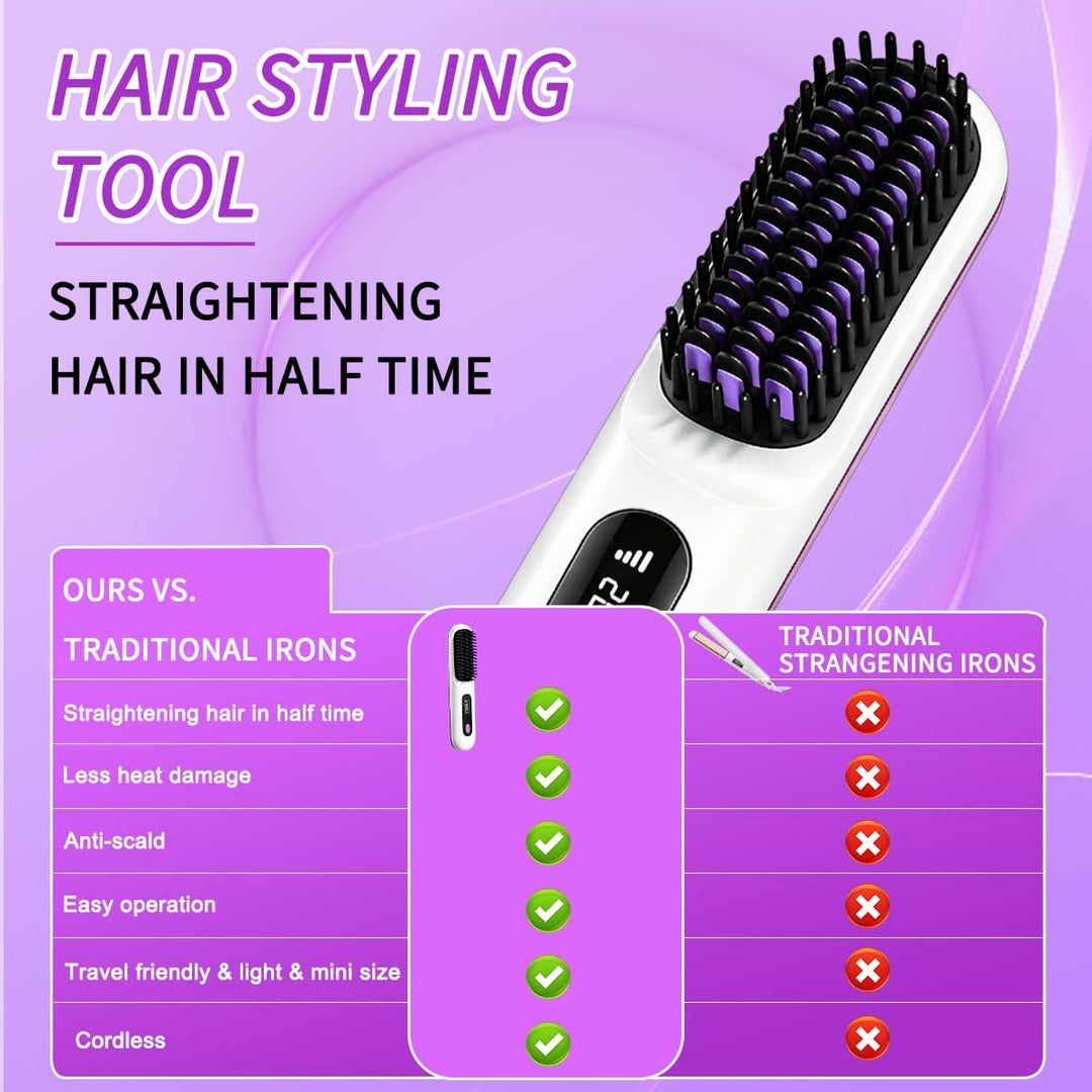 Stylingbürste für Kurze Haare, Kabellose Styling Bürste, Glättbürste Kabellos mit 3 Wärmestufen 160°