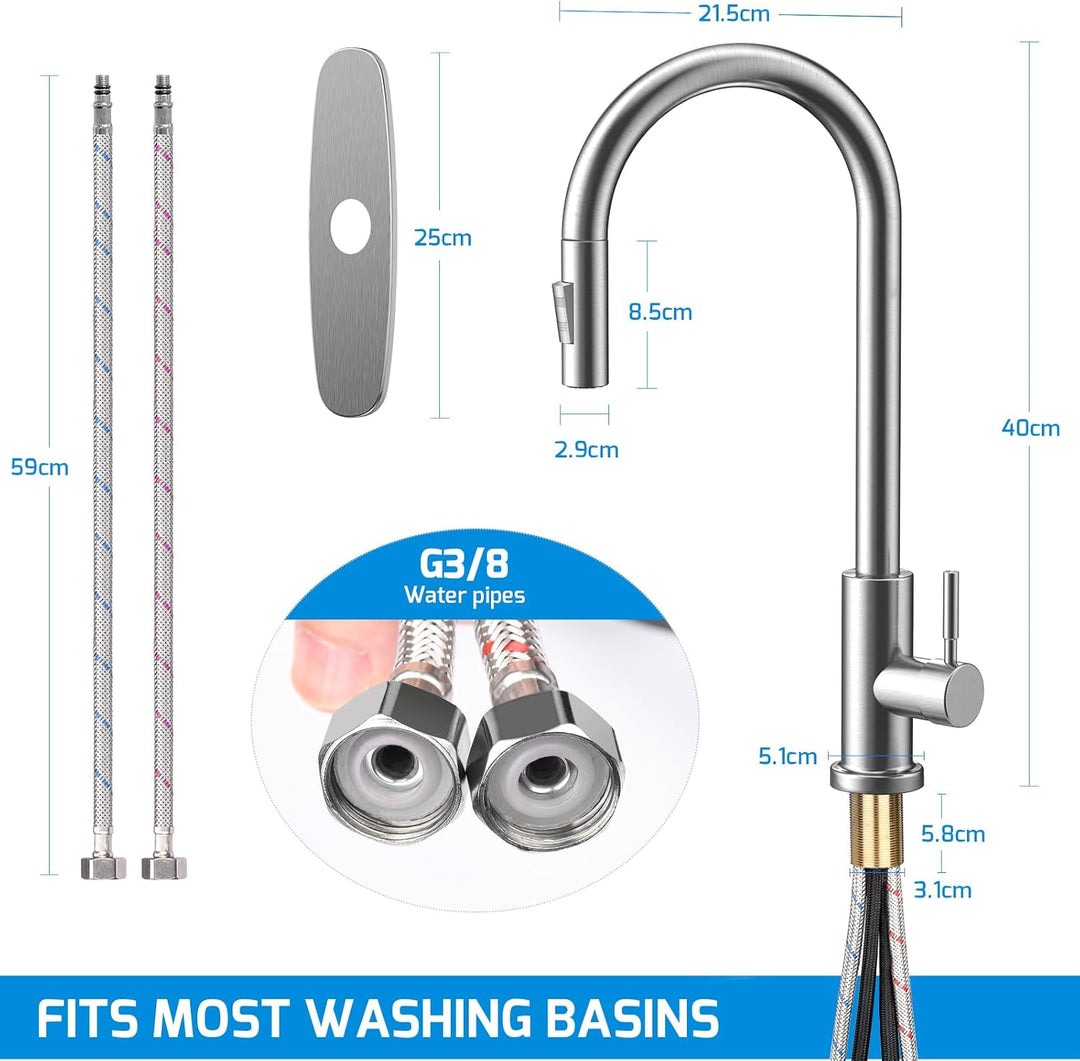 Wasserhahn Küche mit Abnehmbare Basis, Küchenarmatur Ausziehbar Mischbatterie Küche, Edelstahl Heiss